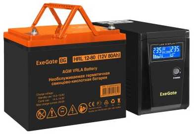 Комплект ИБП EX295986RUS + батарея 80Aч EX285654RUS 1шт (инвертор, синус, для котла) ExeGate SineTower SZ-600.LCD.AVR.1SH<600VA/360W, чистый синус