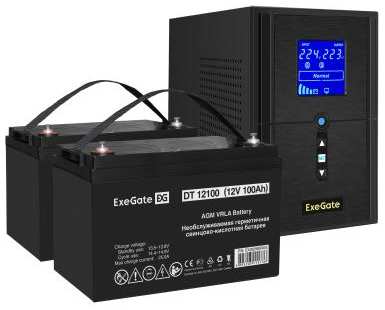 Комплект ИБП EX295987RUS + батарея 100Aч EX282985RUS 2шт (инвертор, синус, для котла) ExeGate SineTower SZ-1000.LCD.AVR.2SH.1C13.USB<1000VA/800W 2034971477