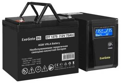 Комплект ИБП EX295986RUS + батарея 75Aч EX282983RUS 1шт (инвертор, синус, для котла) ExeGate SineTower SZ-600.LCD.AVR.1SH<600VA/360W, чистый синус 2034971478