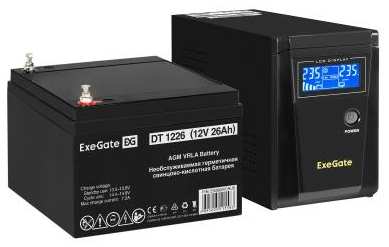 Комплект ИБП EX295986RUS + батарея 26Aч EX282970RUS 1шт (инвертор, синус, для котла) ExeGate SineTower SZ-600.LCD.AVR.1SH<600VA/360W, чистый синус 2034971485