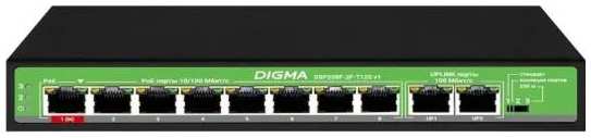 Коммутатор Digma DSP208F-2F-T120 DSP208F-2F-T120 V1 10x100Мбит/с 8PoE 8PoE+ 1PoE++ 120W неуправляемый