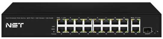 NST PoE коммутатор Fast Ethernet на 16 x RJ45 PoE + 2 x RJ45 GE + 1 SFP GE порта. Порты: 16 x FE (10/100 Base-T) с поддержкой PoE (IEEE 802.3af/at), 2 x G 2034975658