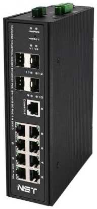 NST Промышленный управляемый (L2+) HiPoE коммутатор Gigabit Ethernet на 8GE PoE + 4 GE SFP порта с функцией мониторинга температуры/ влажности/ напряжения 2034975772