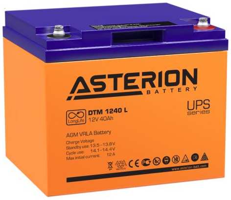 Аккумуляторная батарея Asterion DTM 1240 L 12В/40Ач клемма Болт М6 (198х166х170мм(170мм) 14кг Срок сл. 12лет) 2034983277