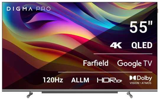 Телевизор QLED Digma Pro 55 QLED 55L Google TV Frameless / 4K Ultra HD 120Hz HSR DVB-T DVB-T2 DVB-C DVB-S DVB-S2 USB WiFi Smart TV