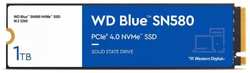 Western Digital Твердотельный накопитель /  WD SSD Blue SN580 NVMe, 1000GB, M.2(22x80mm), NVMe, PCIe 3.0 x4, 3D TLC, R / W 3500 / 3000MB / s, IOPs 460 000 / 450 000, TBW 600, D (WDS100T3B0E)