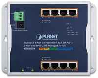 Planet IP30, IPv6/IPv4, 8-Port 1000T 802.3at PoE + 2-Port 100/1000X SFP Wall-mount Managed Ethernet Switch (-40 to 75 C, dual power input on 48-56VDC termina