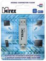 Флеш накопитель 8GB Mirex Smart, OTG, USB 2.0 / MicroUSB, Серебро