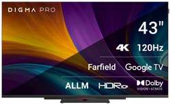 Телевизор LED Digma Pro 43 UHD 43C Google TV Frameless / 4K Ultra HD 120Hz HSR DVB-T DVB-T2 DVB-C DVB-S DVB-S2 USB WiFi Smart TV