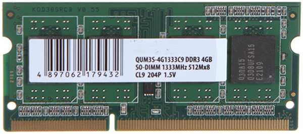 Модуль памяти Qumo 4GB DDR3 1333MHz DIMM 240pin CL9 QUM3U-4G1333K9R QUM3S-4G1333K9R 21055227