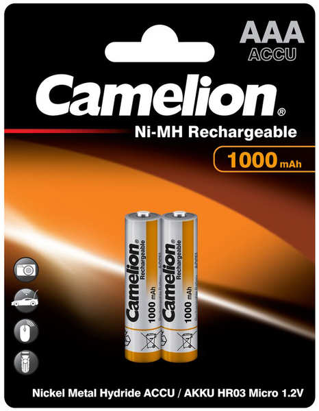 Аккумулятор AAA - Camelion 1.2V 1000mAh Ni-Mh BL-2 NH-AAA1000BP2 (2 штуки) 6182