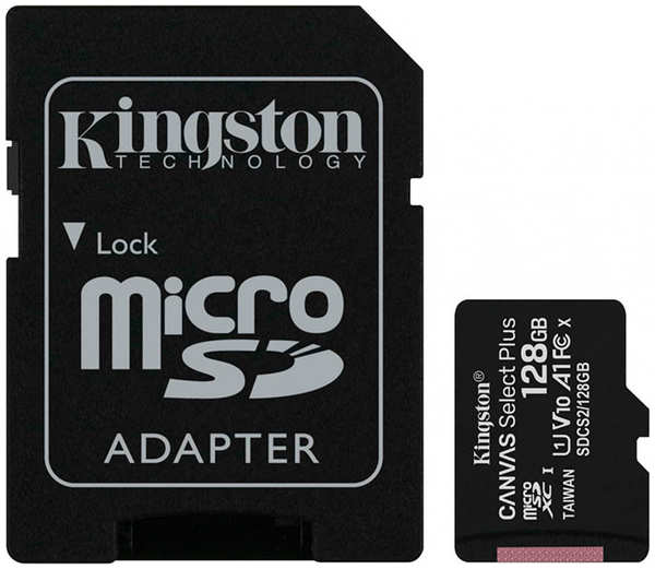 Карта памяти 128Gb - Kingston Micro Secure Digital HC Class10 UHS-I Canvas Select SDCS2/128GB с переходником под SD 21058431