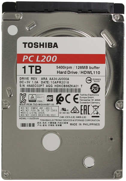 Жесткий диск Toshiba L200 Slim 1Tb HDWL110UZSVA 21065347
