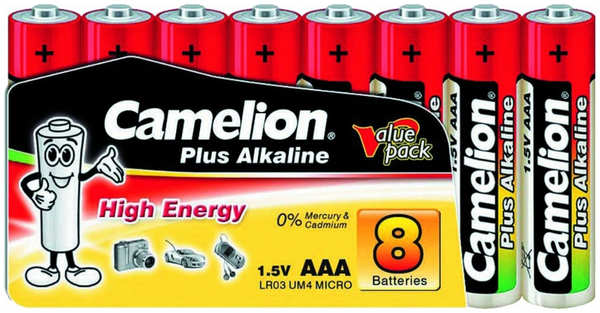 Батарейка AAA - Camelion Alkaline Plus LR03 LR03-SP-8 (8 штук)