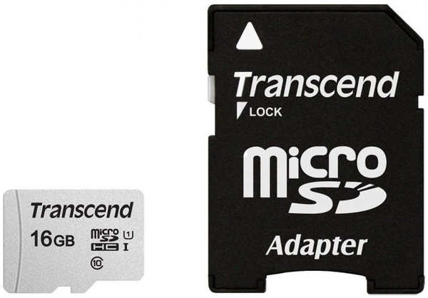 Карта памяти 16Gb - Transcend 300S MicroSDHC Class 10 UHS-I TS16GUSD300S-A с переходником под SD 21132674