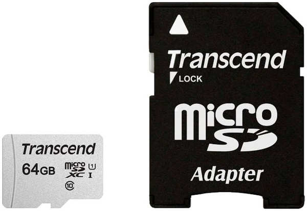 Карта памяти 64Gb - Transcend 300S MicroSDHC Class 10 UHS-I TS64GUSD300S-A 21132676