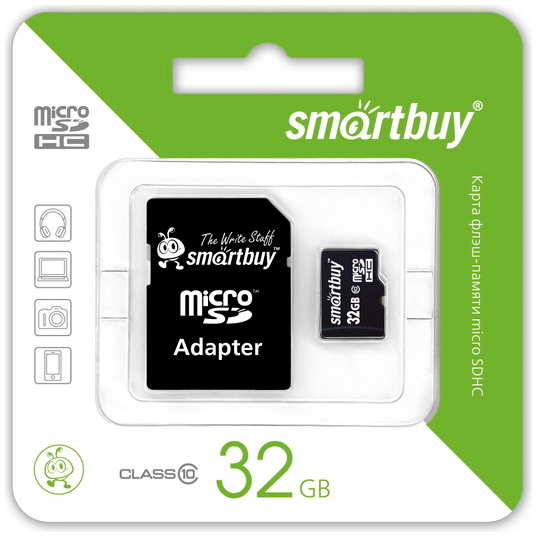 Карта памяти 32Gb - SmartBuy Micro Secure Digital HC Class 10 SB32GBSDCL10-01 с переходником под SD