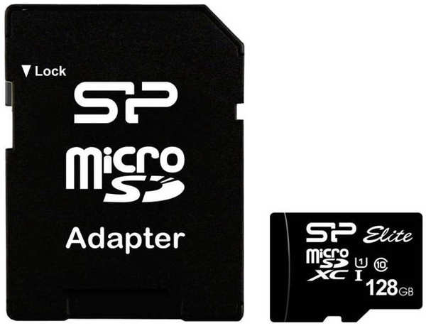 Карта памяти 128Gb - Silicon Power - Micro Secure Digital XC Class 10 UHS-I Elite SP128GBSTXBU1V10SP с переходником под SD