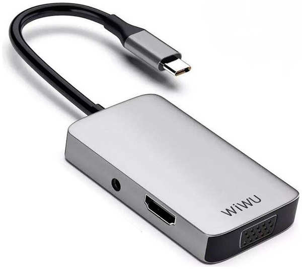 Хаб USB Wiwu Alpha 513HVP Type-C - USB 3.0 / HDMI / VGA / AUX 3.5 Grey 6973218930220 21302914