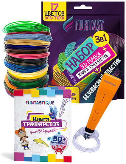 3D ручка Funtasy Cleo + PLA-пластик 17 цветов и книжка с трафаретами 4-1-FPN04O-PLA-17-SB