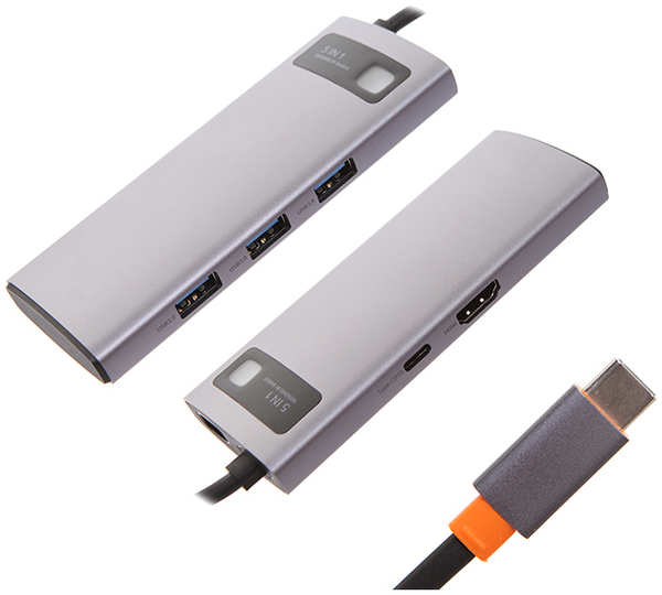 Хаб USB Baseus Metal Gleam Series 5-in-1 Multifunctional Type-C HUB Docking Station Grey CAHUB-CX0G 21317104
