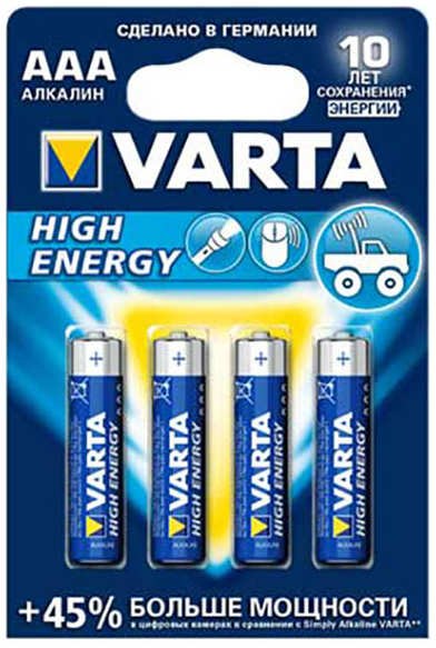 Батарейка AAA - Varta LongLife Power 4903 LR03 (4 штуки) VR LR03/4BL LLP LongLife Power 4903 VR LR03/4BL LLP