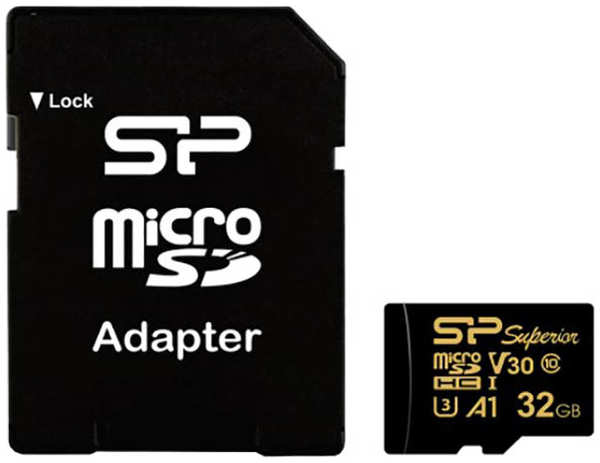 Карта памяти 32Gb - Silicon Power Superior Golden A1 MicroSDHC Class 10 UHS-I U3 A1 SP032GBSTHDV3V1GSP с адаптером SD 21331322