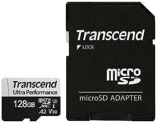 Карта памяти 128Gb - Transcend MicroSDXC 340S Class 10 UHS-I U3 V30 A2 TS128GUSD340S с адаптером SD 21345357