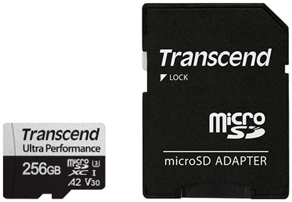 Карта памяти 256Gb - Transcend MicroSDXC 340S Class 10 UHS-I U3 V30 A2 TS256GUSD340S с адаптером SD 21345358
