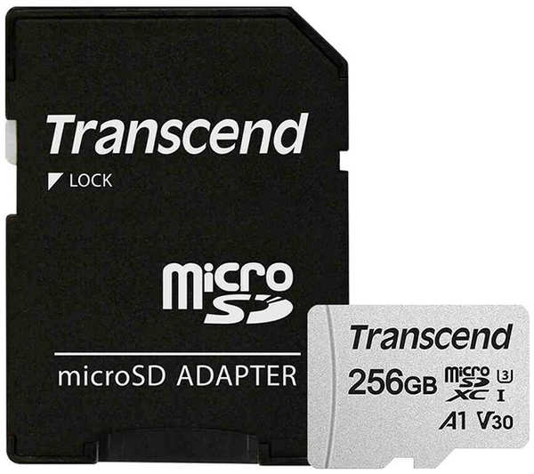 Карта памяти 256Gb - Transcend 300S Micro Secure Digital XC Class 10 UHS-I TS256GUSD300S-A с переходником под SD