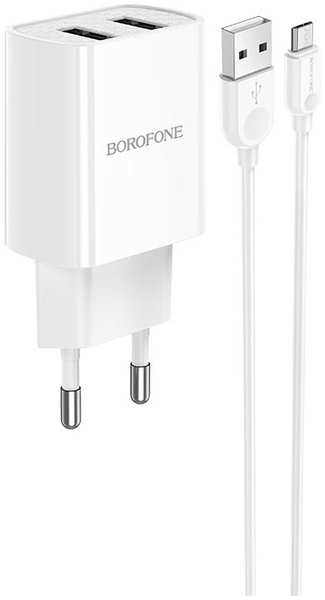 Зарядное устройство Borofone BA53A Powerway 2xUSB + кабель MicroUSB White 6931474739186 21358973