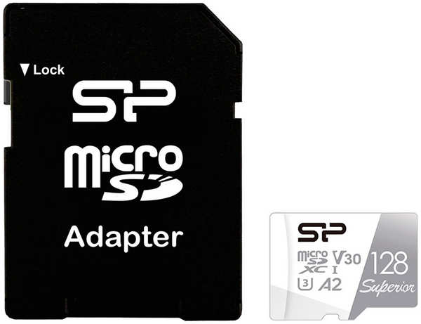 Карта памяти 128Gb - Silicon Power MicroSD Class 10 Superior SP128GBSTXDA2V20SP с адаптером SD 21370511