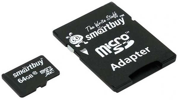 Карта памяти 64Gb - SmartBuy MicroSD Class 10 SB64GBSDCL10-01LE с адаптером SD 21370516