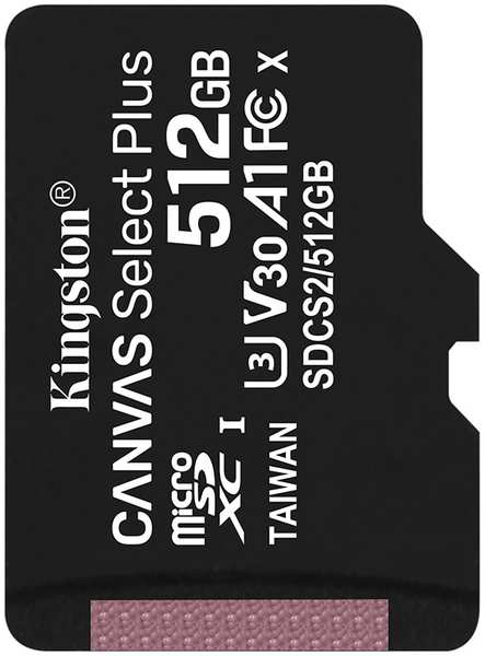 Карта памяти 512Gb - Kingston Canvas Select Plus MicroSDXC UHS-I Class U3 V30 A1 SDCS2/512GBSP