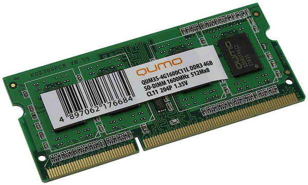 Модуль памяти Qumo 4GB DDR3L 1600MHz SODIMM 204pin CL11 QUM3S-4G1600C11L 21378324
