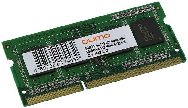 Модуль памяти Qumo 4GB DDR3 1333MHz SODIMM 204pin CL9 QUM3S-4G1333C9 21378375