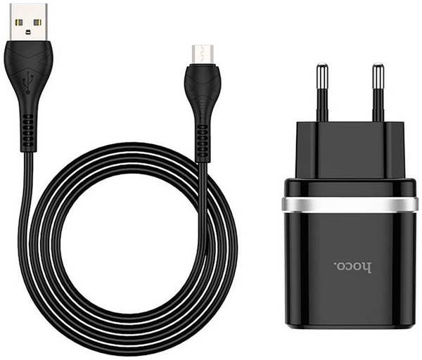 Зарядное устройство Hoco C12Q Smart 1xUSB 3A 18W QC3.0 / QC2.0 + кабель MicroUSB Black 21381189