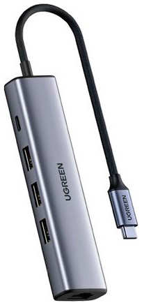 Хаб Ugreen CM475 USB-C to 3xUSB3.0 Hub+RJ45 Grey 60600 21505158