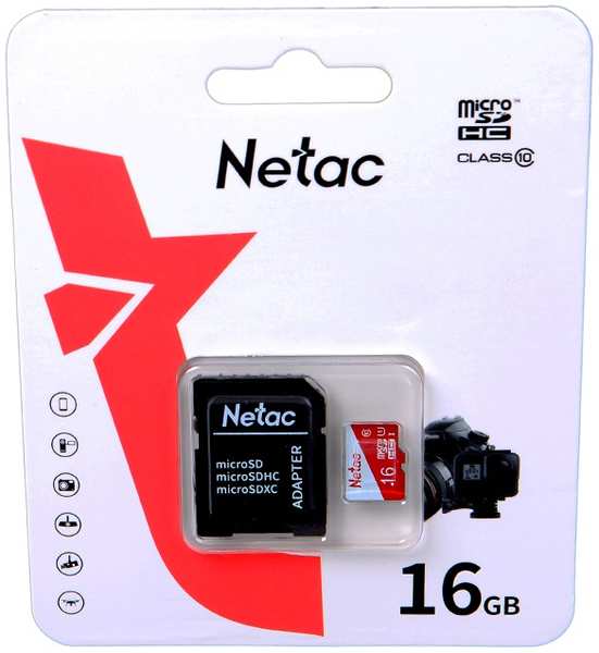 Карта памяти 16Gb - Netac MicroSD P500 Eco Class 10 NT02P500ECO-016G-R + с переходником под SD 21505203
