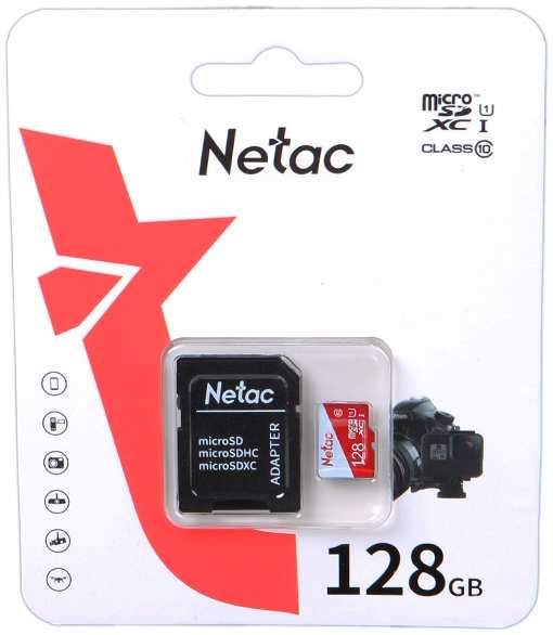 Карта памяти 128Gb - Netac MicroSD P500 Eco UHS-I Class 10 NT02P500ECO-128G-R + с переходником под SD 21505231
