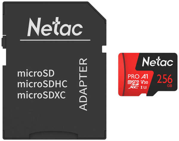 Карта памяти 256Gb - Netac microSDHC P500 Pro NT02P500PRO-256G-R с переходником под SD