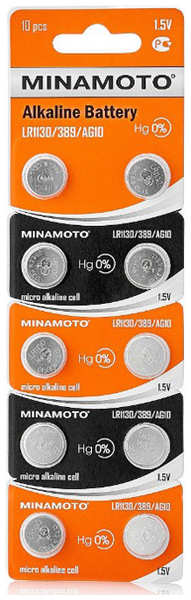 Батарейка LR1130 - Minamoto AG10 LR1130/10BL (10 штук) MM AG10 LR1130/10BL