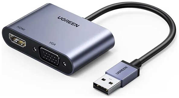 Хаб USB Ugreen CM449 USB 3.0 to HDMI+VGA Card 1080P Grey 20518 21526733