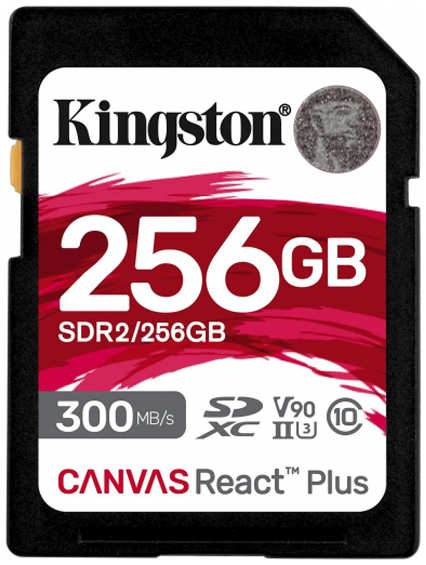 Карта памяти 256Gb - Kingston SDXC UHS-II 300R/260W U3 V90 Canvas React Plus SDR2/256GB