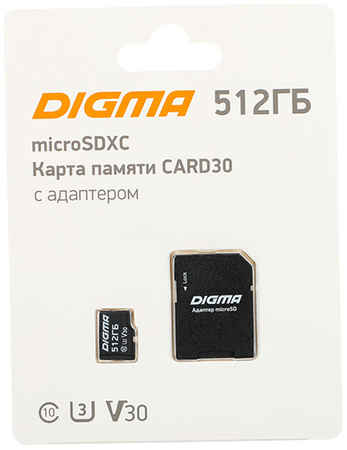 Карта памяти 512Gb - Digma MicroSDXC Class 10 Card30 DGFCA512A03 с переходником под SD 21538371