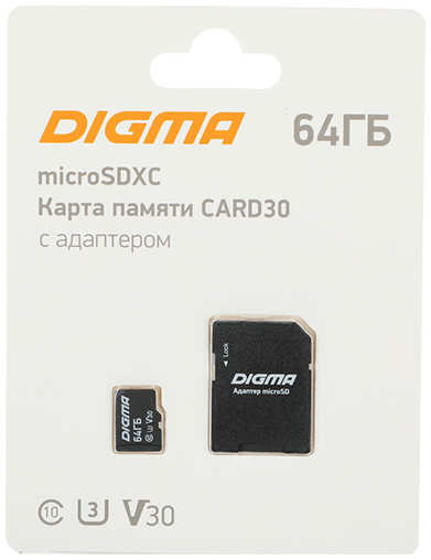 Карта памяти 64Gb - Digma MicroSDXC Class10 Card30 DGFCA064A03 с переходником под SD 21538379