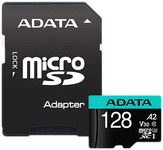 Карта памяти 128Gb - A-Data Micro Secure Digital XC UHS-I U3 AUSDX128GUI3V30SA2-RA1 с переходником под SD 21592185