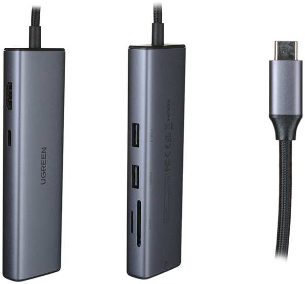 Хаб USB Ugreen CM512 USB Type-C - 2xUSB3.0+HDMI+RJ45+SD&TF+PD 90568