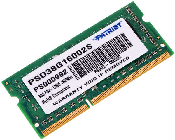 Модуль памяти Patriot Memory DDR3 SO-DIMM 1600Mhz PC3-12800 CL11 - 8Gb PSD38G16002S 21722540