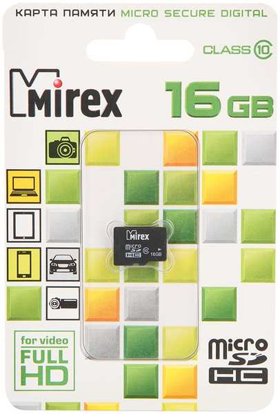 Карта памяти 16Gb - Mirex - Micro Secure Digital HC Class 10 13612-MC10SD16